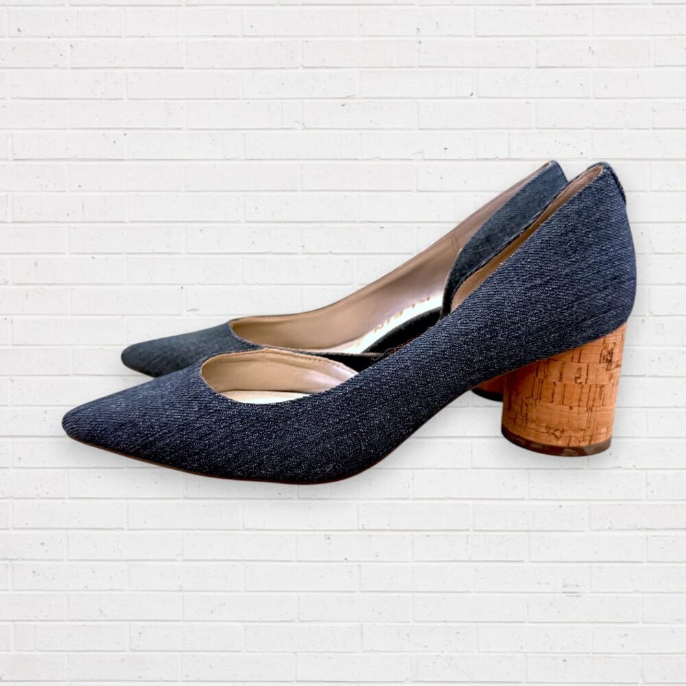 ANN KLEIN Necessity Blue Denim Round Cork Heels Shoes Women's 6 - Picture 6 of 8